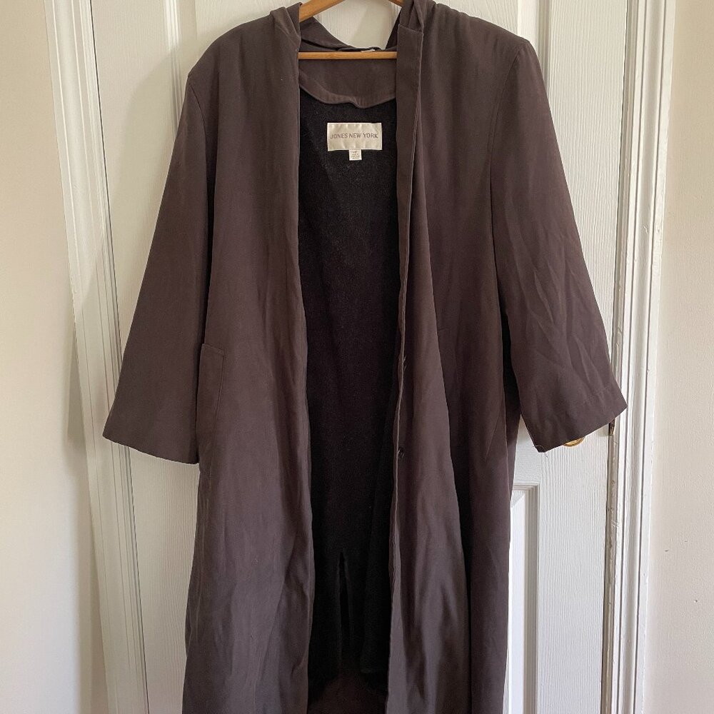 Jones New York Womens Cape Jacket Medium Green/Gray Spring Coat Removable Lining